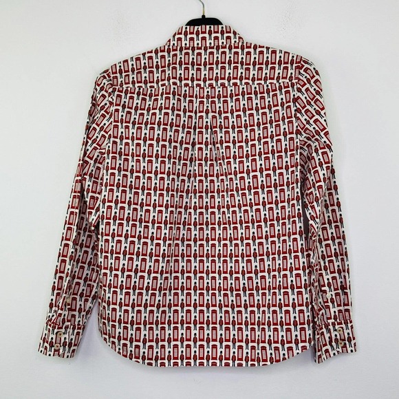 Talbots Petite Shirt White Red Telephone Box British Guards Button Up AS10 - Picture 5 of 5